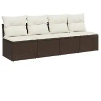 vidaXL Tuinbank 4-zits met kussens poly rattan bruin