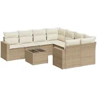 vidaXL 9-delige Loungeset met kussens poly rattan beige