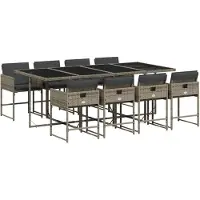 vidaXL 9-delige Tuinset met kussens poly rattan grijs