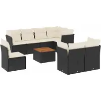 vidaXL 9-delige tuinmeubelset met kussens, zwart, polyrotan