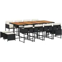 vidaXL 13-delige tuinset met kussens, zwart, van polyrotan
