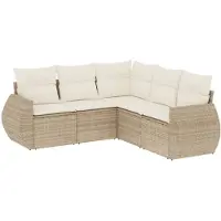 vidaXL 5-delige tuinmeubelset met kussens, beige, van polyrotan