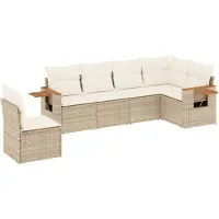 vidaXL 6-delige tuinmeubelset met kussens, beige, polyrotan