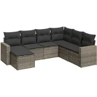 vidaXL 7-delige Loungeset met kussens poly rattan grijs