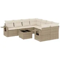 vidaXL 9-delige tuinmeubelset met kussens, beige, van polyrotan