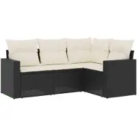 vidaXL 4-delige tuinmeubelset met kussens, zwart, polyrotan