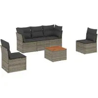 vidaXL 6-delige tuinmeubelset met kussens, grijs, polyrotan