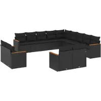 vidaXL 13-delige tuinmeubelset met kussens, zwart, polyrotan