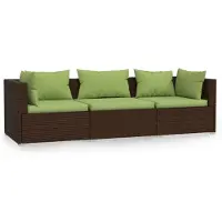 vidaXL Bank 3-zits met kussens poly rattan bruin