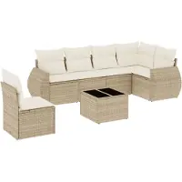 vidaXL 7-delige tuinmeubelset met kussens, beige, van polyrotan