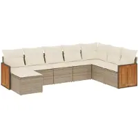 vidaXL 8-delige Loungeset met kussens poly rattan beige