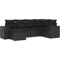 vidaXL 6-delige tuinmeubelset met kussens, zwart, polyrotan