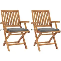 vidaXL Inklapbare stoelen 2 st met grijze kussens massief teakhout