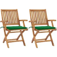 vidaXL Inklapbare stoelen 2 st met groene kussens massief teakhout