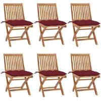 vidaXL Klapstoelen met kussens, 6 stuks, massief teakhout