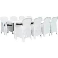 vidaXL 9-delige tuinset, kunststof, wit, met rattanlook