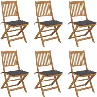 vidaXL Inklapbare stoelen 6 st met kussens massief acaciahout