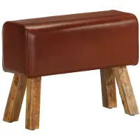 vidaXL Bankje turnbok 58 cm echt leer en massief mangohout bruin
