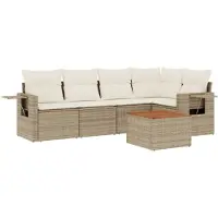 vidaXL 6-delige Loungeset met kussens poly rattan beige