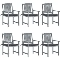vidaXL Tuinstoelen met kussens, 6 stuks. Massief acaciahout, grijs