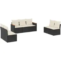 vidaXL 7-delige tuinmeubelset met kussens, zwart, polyrotan