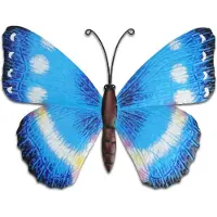 Progarden tuin wanddecoratie vlinder - metaal - blauw - 31 x 23 cm - Tuinbeelden