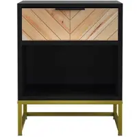OKWISH Nachtkastje – Modern Minimalistisch – 43×40×55 Cm – 1 Lade En Open Vak – Opbergruimte Voor Slaapkamer Woonkamer Hal – MDF Zwart Naturel
