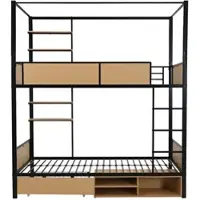 MODFU - Etagenbed 90x200 cm – Zwart/naturel met opbergruimte & lades – FSC