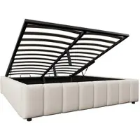 MODFU Luxe Gestoffeerde Bedbodem met Opbergruimte (140x200) - Hydraulisch Bedframe Zonder Hoofdbord - Beige Linnen