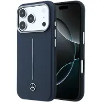 Mercedes Leather Semi Wrap Iconic Line MagSafe Hoesje voor iPhone 17 Pro Max Donkerblauw