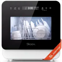 Skoov Mini Vaatwasser met waterreservoir - 3 couverts - 7 wasprogramma's - Kleine smalle vrijstaande afwasmachine - Camping - Wit