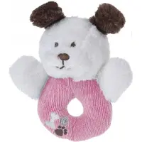 Tender Toys grijpring hondje pluche 12 cm roze/wit
