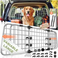 LOVPET Hondenrek Auto, Universele Auto Afscheiding, Verstelbare Breedte, Hoofdsteun Bagagerek Kofferbak Bescherming Afmetingen HxB 30 x 91-153 cm , + 2x Veiligheidsriem voor Honden - Grijs