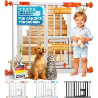 Kesser Traphekje Kinderhekje - Hondenhek | met Deur voor Honden en Katten , Huisdier | zonder boren | uitschuifbaar | combineerbaar met Y-spindels | draaibaar - 81 - 94 cm, Oranje