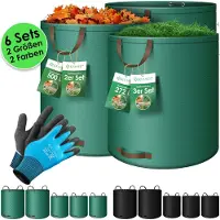Kesser Tuinafvalzak Tuinzak Set Bladzak incl. Handschoenen - Zelf Staand 4 Handvatten Stabiel Robuust & Opvouwbaar - Bladzakken Maaisel Tuinzakken voor Tuinafval Groenafval - 2x 500 Liter, Zwart
