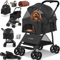 LOVPET Hondenbuggy 2in1 – wandelwagen / buggy – met transporttas – tot 20 kg – met accessoires – grijs