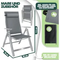 Kesser Tuinstoel hoge rugleuning - aluminium klapstoel met hoofdkussen, 7-voudig verstelbaar - lichtgrijs - set van 4