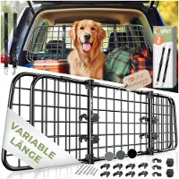 LOVPET Hondenrek Auto, Universele Auto Afscheiding, Verstelbare Breedte, Hoofdsteun Bagagerek Kofferbak Bescherming Afmetingen HxB 30 x 91-153 cm , + 2x Veiligheidsriem voor Honden - Zwart