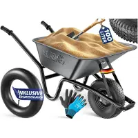MASKO Kruiwagen 100L met Luchtbanden max. 250kg laadvermogen inclusief Handschoenen