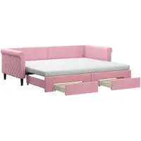 vidaXL Slaapbank met onderschuifbed en lades 90x200 cm fluweel roze
