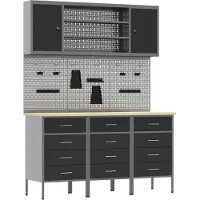 vidaXL Werk Cabinet met lade 7 st Zwart Engineered hout en staal