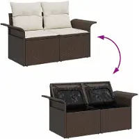 vidaXL Tuinbank Set 7 st 6-zits Bruin en crèmekleurig poly rattan