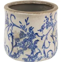 Clayre & Eef Bloempot Ø 12x11 cm Blauw Wit Keramiek Bloemen