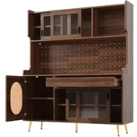 STILVORA Dressoir - Veel Opbergruimte Met LED Lichtlijst En Geperforeerde Achterwand - Voor Keuken En Woonkamer - MDF - Bruin - 145x39x171 Cm