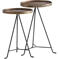 Wohnling bijzettafel set van 2 metaal goud/zwart design set tafels rond, woonkamer tafel bijzettafel modern, salontafel decoratieve tafel 2-delig, bloementafel woonkamer