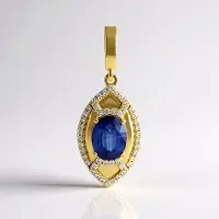 Cavill - Zilveren Hanger - 925 Sterling Zilver - Nepalese Ovale Kyaniet 2,022 ct - 46 Zirkonia's - Marquise Filigraan Design - Blauw Sieraad