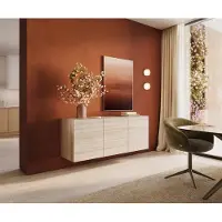 DELIFE Dressoir Cuor 150 cm Keramiek Laminam Travertino Bianco Crème-wit 3 Deuren Zwevend