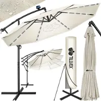 Tillvex Zweefparasol Aluminium met LED Solar Ø 300 cm + Zwengel + Hoes + Windbescherming | Parasol met Standaard | Tuinparasol UV-bescherming | Waterdichte Draaiparasol Marktscherm