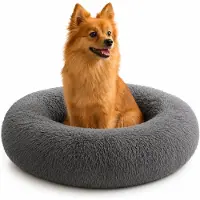 Belviona Donut hondenbed, zacht hondenmand, comfortabel & antislip Ø60 cm donkergrijs