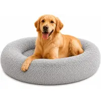 Belviona Donut hondenbed, zacht hondenmand, comfortabel & antislip Ø100 cm lichtgrijs